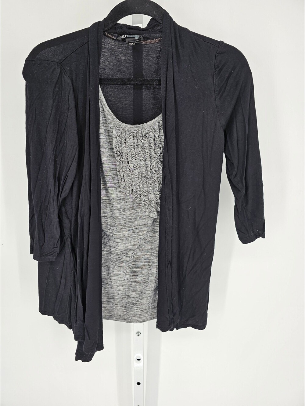 AB Studio Women's Black Gray 3/4 Sleeve Round Neck Blouse Top Size M